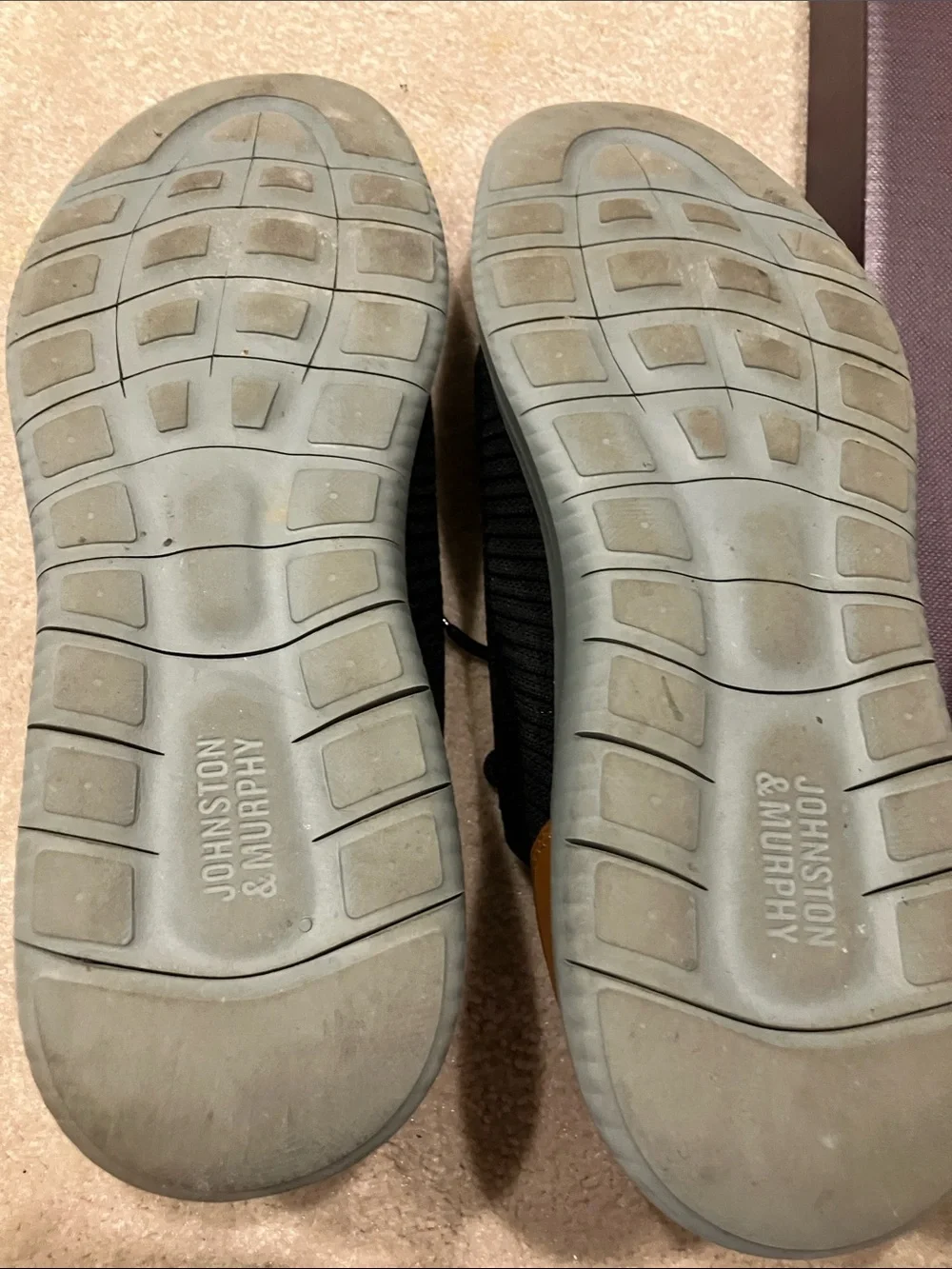 Johnston & Murphy Amherst Black Knit Sneakers with Brown Heel Accent